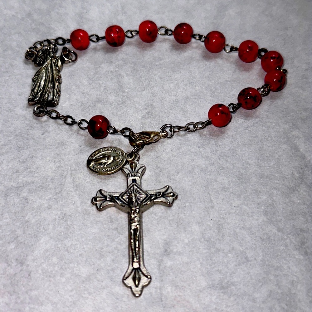 Rose Petal Rosary Beautiful Devotional Saint Bracelet Cord Rosary, Jesus. Clean.